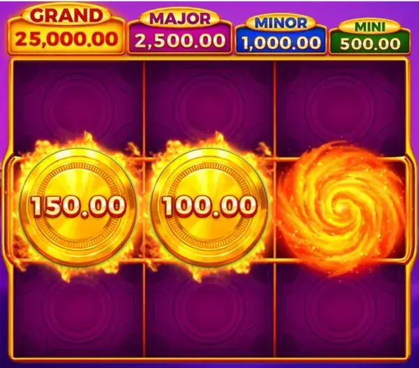 Three special symbols on the middle row trigger the bonus on Coin Volcano
